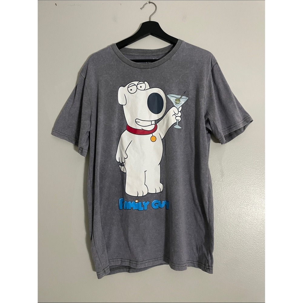 Family Guy Brian Griffin Martini Graphic Tee Grey Mineral Wash Large